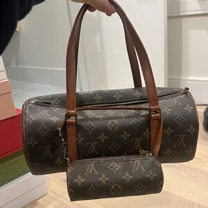 Aughenitc Louis Vuitton Monogram Papillon Duffel Bag with Small Pouch
